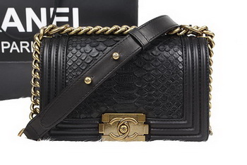 Chanel Boy Flap Shoulder Bag Black Original Python Leather A67085 Gold Chanel Boy Flap Shoulder Bag Black Original Python Leather A67085 Gold