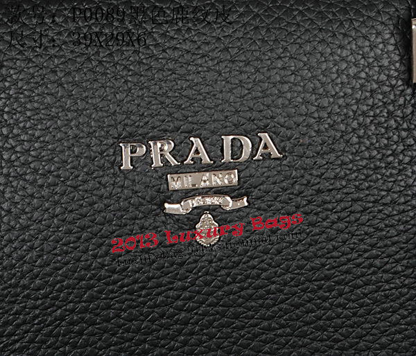 Prada Grainy Calf Leather Briefcase VA0089 Black Prada Grainy Calf Leather Briefcase VA0089 Black