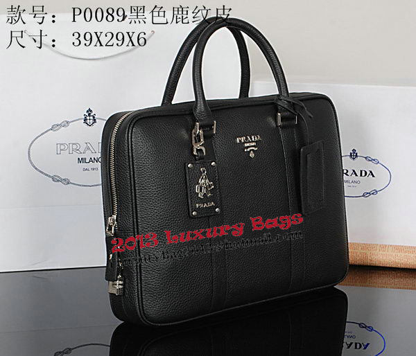 Prada Grainy Calf Leather Briefcase VA0089 Black Prada Grainy Calf Leather Briefcase VA0089 Black