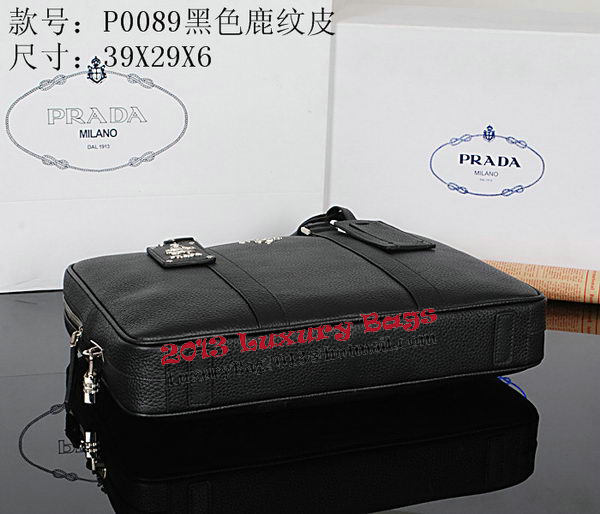 Prada Grainy Calf Leather Briefcase VA0089 Black Prada Grainy Calf Leather Briefcase VA0089 Black