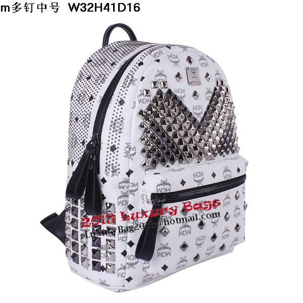 MCM Medium Stark Front Studs Backpack MC4237 White MCM Medium Stark Front Studs Backpack MC4237 White