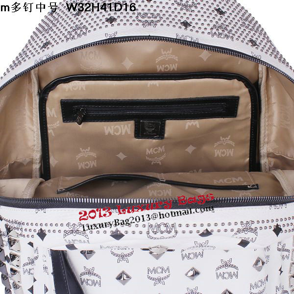 MCM Medium Stark Front Studs Backpack MC4237 White MCM Medium Stark Front Studs Backpack MC4237 White