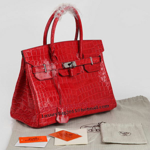 Hermes Birkin 30CM Tote Bags Red Iridescent Croco Leather Silver Hermes Birkin 30CM Tote Bags Red Iridescent Croco Leather Silver