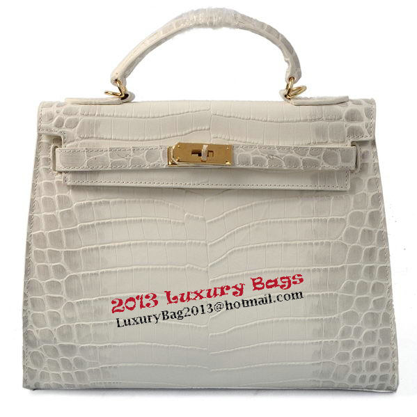 Hermes Kelly 32cm Shoulder Bags OFFWhite Croco Leather Gold Hermes Kelly 32cm Shoulder Bags OFFWhite Croco Leather Gold