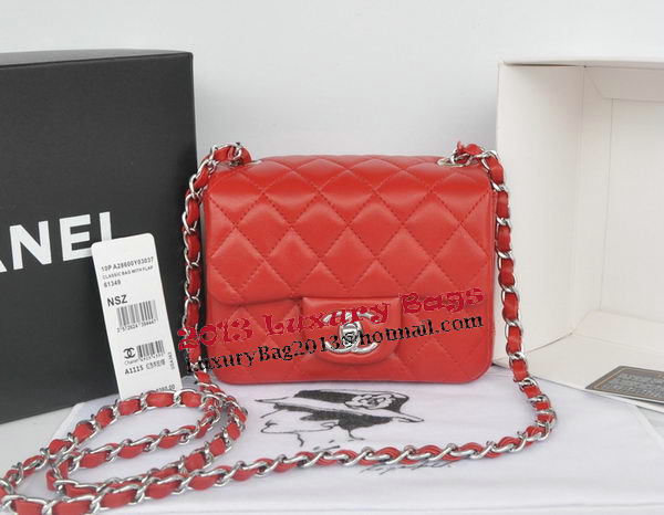Chanel mini Classic Flap Bag Red Original Sheekskin CHA1115 Silver Chanel mini Classic Flap Bag Red Original Sheekskin CHA1115 Silver