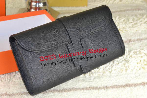 Hermes Jige Clutch Bag Calfskin Leather Black Hermes Jige Clutch Bag Calfskin Leather Black