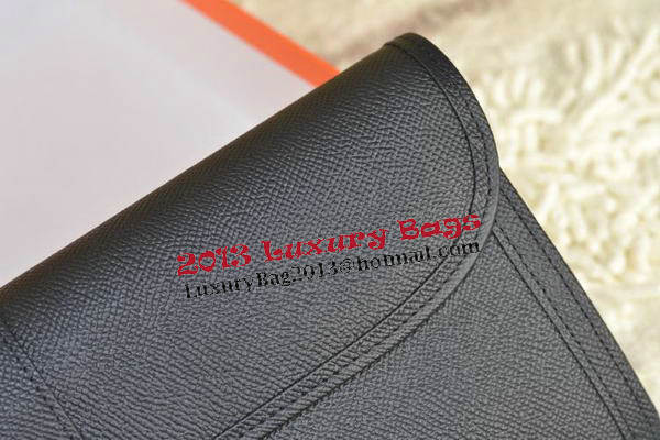 Hermes Jige Clutch Bag Calfskin Leather Black Hermes Jige Clutch Bag Calfskin Leather Black