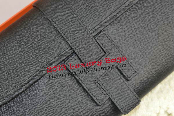 Hermes Jige Clutch Bag Calfskin Leather Black Hermes Jige Clutch Bag Calfskin Leather Black