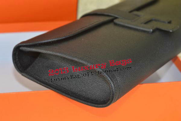 Hermes Jige Clutch Bag Calfskin Leather Black Hermes Jige Clutch Bag Calfskin Leather Black