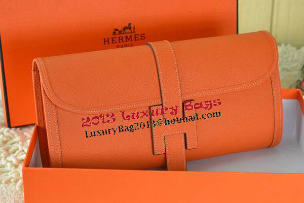 Hermes Jige Clutch Bag Calfskin Leather Orange Hermes Jige Clutch Bag Calfskin Leather Orange