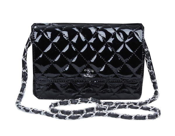 Chanel mini Flap Bag A33814 Black Patent Leather Silver