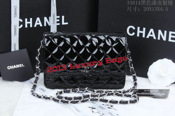 Chanel mini Flap Bag A33814 Black Patent Leather Silver Chanel mini Flap Bag A33814 Black Patent Leather Silver