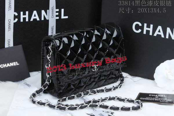 Chanel mini Flap Bag A33814 Black Patent Leather Silver Chanel mini Flap Bag A33814 Black Patent Leather Silver