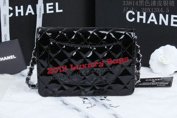 Chanel mini Flap Bag A33814 Black Patent Leather Silver Chanel mini Flap Bag A33814 Black Patent Leather Silver