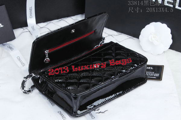 Chanel mini Flap Bag A33814 Black Patent Leather Silver Chanel mini Flap Bag A33814 Black Patent Leather Silver