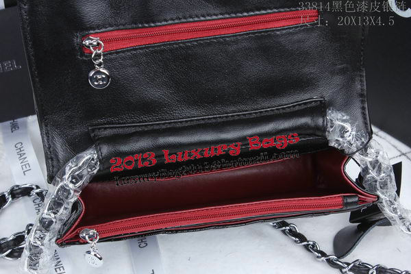 Chanel mini Flap Bag A33814 Black Patent Leather Silver Chanel mini Flap Bag A33814 Black Patent Leather Silver