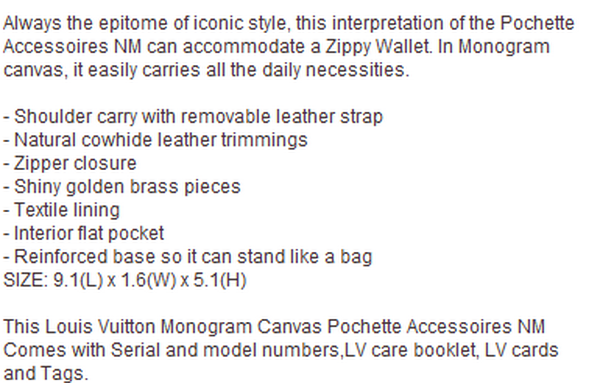 LOUIS VUITTON M40712 MONOGRAM CANVAS POCHETTE ACCESSOIRES NM LOUIS VUITTON M40712 MONOGRAM CANVAS POCHETTE ACCESSOIRES NM