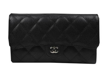 Chanel Tri-Fold Wallet Black Original Cannage Pattern A31506 Silver
