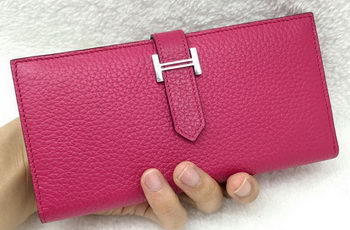 Hermes Bearn Japonaise Bi-Fold Wallet Litchi Leather A208 Rose Hermes Bearn Japonaise Bi-Fold Wallet Litchi Leather A208 Rose