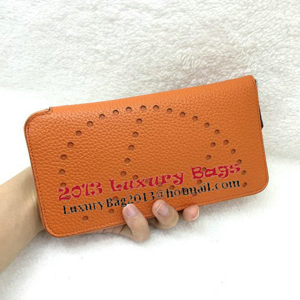 Hermes Evelyn Long Zip Wallet Litchi A808 Orange Hermes Evelyn Long Zip Wallet Litchi A808 Orange