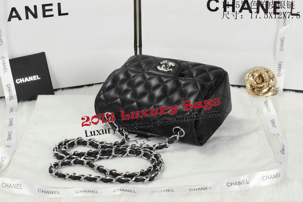 Chanel Classic MINI Flap Bag Black Sheepskin Leather A1115 Silver Chanel Classic MINI Flap Bag Black Sheepskin Leather A1115 Silver