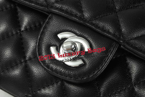Chanel Classic MINI Flap Bag Black Sheepskin Leather A1115 Silver Chanel Classic MINI Flap Bag Black Sheepskin Leather A1115 Silver