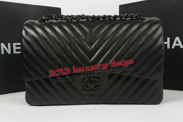 Chanel Classic Flap Bag Sheepskin Chevron Quilting A1113 Black Chanel Classic Flap Bag Sheepskin Chevron Quilting A1113 Black
