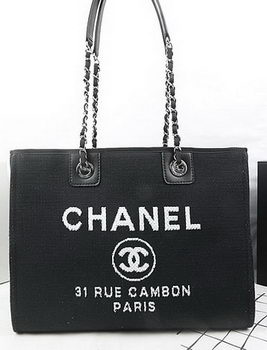 Chanel Medium Canvas Tote Shopping Bag A67001 Black Chanel Medium Canvas Tote Shopping Bag A67001 Black