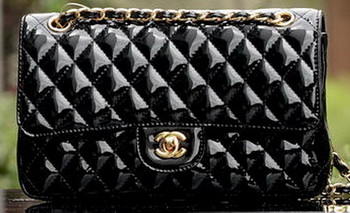 Chanel 2.55 Series Flap Bag Black Patent Leather A1112 Gold Chanel 2.55 Series Flap Bag Black Patent Leather A1112 Gold