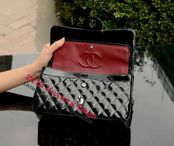 Chanel 2.55 Series Flap Bag Black Patent Leather A1112 Silver Chanel 2.55 Series Flap Bag Black Patent Leather A1112 Silver