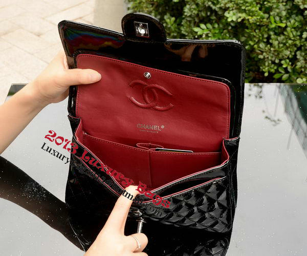 Chanel 2.55 Series Flap Bag Black Patent Leather A1112 Silver Chanel 2.55 Series Flap Bag Black Patent Leather A1112 Silver
