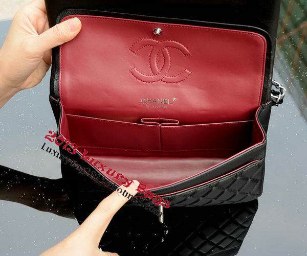 Chanel 2.55 Series Flap Bag Black Sheepskin Leather A37586 Silver Chanel 2.55 Series Flap Bag Black Sheepskin Leather A37586 Silver