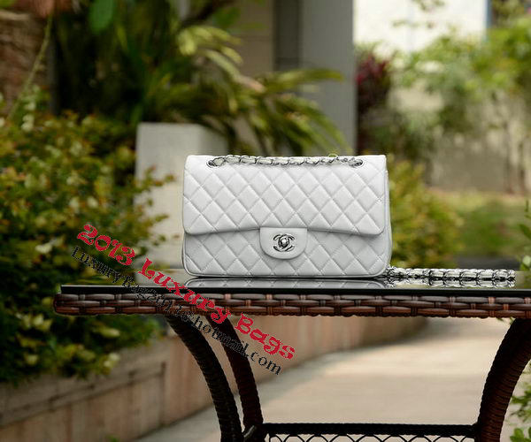 Chanel 2.55 Series Flap Bag White Sheepskin Leather A37586 Silver Chanel 2.55 Series Flap Bag White Sheepskin Leather A37586 Silver