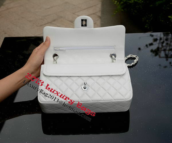 Chanel 2.55 Series Flap Bag White Sheepskin Leather A37586 Silver Chanel 2.55 Series Flap Bag White Sheepskin Leather A37586 Silver