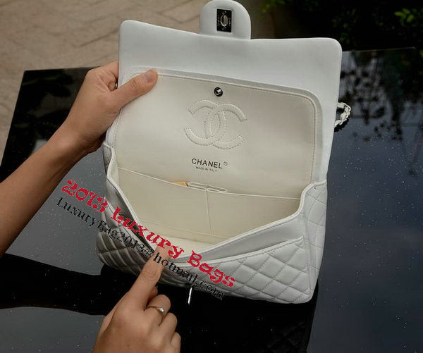 Chanel 2.55 Series Flap Bag White Sheepskin Leather A37586 Silver Chanel 2.55 Series Flap Bag White Sheepskin Leather A37586 Silver