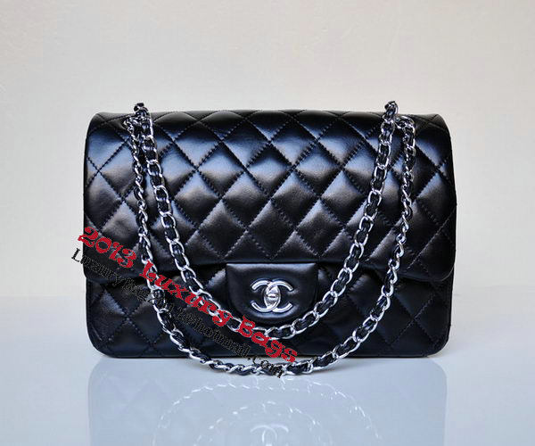 Chanel Jumbo Quilted Classic Black Sheepskin Flap Bag A58600 Silver Chanel Jumbo Quilted Classic Black Sheepskin Flap Bag A58600 Silver