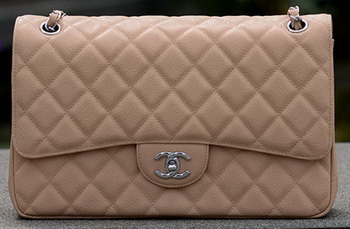 Chanel Jumbo Quilted Classic Flap Bag Apricot Cannage Patterns A58600 Silver Chanel Jumbo Quilted Classic Flap Bag Apricot Cannage Patterns A58600 Silver