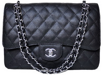 Chanel Jumbo Quilted Classic Flap Bag Black Cannage Patterns A58600 Silver Chanel Jumbo Quilted Classic Flap Bag Black Cannage Patterns A58600 Silver