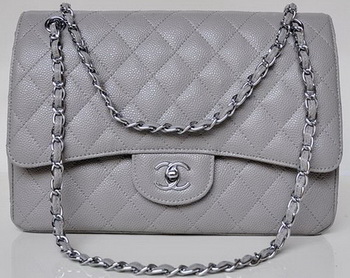 Chanel Jumbo Quilted Classic Flap Bag Grey Cannage Patterns A58600 Silver Chanel Jumbo Quilted Classic Flap Bag Grey Cannage Patterns A58600 Silver