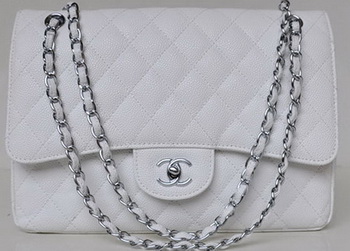 Chanel Jumbo Quilted Classic Flap Bag White Cannage Patterns A58600 Silver Chanel Jumbo Quilted Classic Flap Bag White Cannage Patterns A58600 Silver