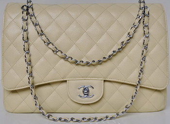 Chanel Maxi Quilted Classic Flap Bag Apricot Cannage Patterns A58601 Silver Chanel Maxi Quilted Classic Flap Bag Apricot Cannage Patterns A58601 Silver
