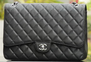 Chanel Maxi Quilted Classic Flap Bag Black Cannage Patterns A58601 Silver Chanel Maxi Quilted Classic Flap Bag Black Cannage Patterns A58601 Silver