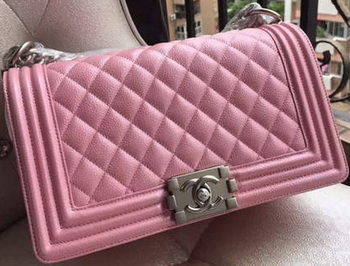 Boy Chanel Flap Shoulder Bag Pink Cannage Pattern A67086 Silver