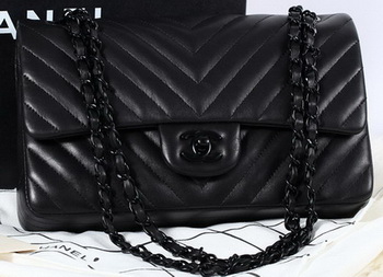 Chanel 2.55 Series Flap Bag Sheepskin Chevron Leather A1112 Black Chanel 2.55 Series Flap Bag Sheepskin Chevron Leather A1112 Black