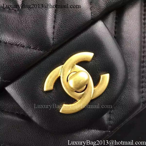 Chanel mini Classic Flap Bag Black Original Sheepskin Chevron Leather CHA5500 Gold