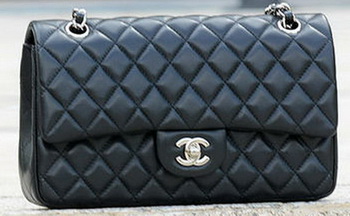 Chanel 2.55 Series Flap Bag Black Sheepskin Leather A1112 Silver Chanel 2.55 Series Flap Bag Black Sheepskin Leather A1112 Silver