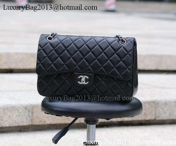 Chanel Jumbo Classic Black Sheepskin Flap Bag A58600 Silver Chanel Jumbo Classic Black Sheepskin Flap Bag A58600 Silver