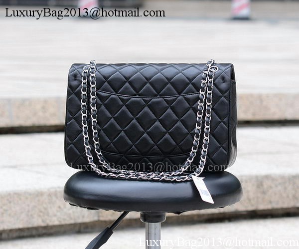 Chanel Jumbo Classic Black Sheepskin Flap Bag A58600 Silver Chanel Jumbo Classic Black Sheepskin Flap Bag A58600 Silver