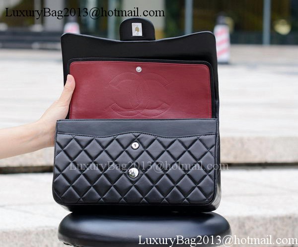 Chanel Jumbo Classic Black Sheepskin Flap Bag A58600 Silver Chanel Jumbo Classic Black Sheepskin Flap Bag A58600 Silver