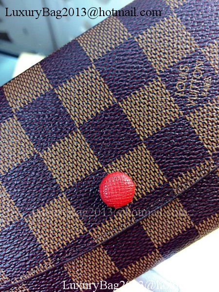 Louis Vuitton Damier Ebene Canvas Emilie Wallet Rouge M60136 Red Louis Vuitton Damier Ebene Canvas Emilie Wallet Rouge M60136 Red